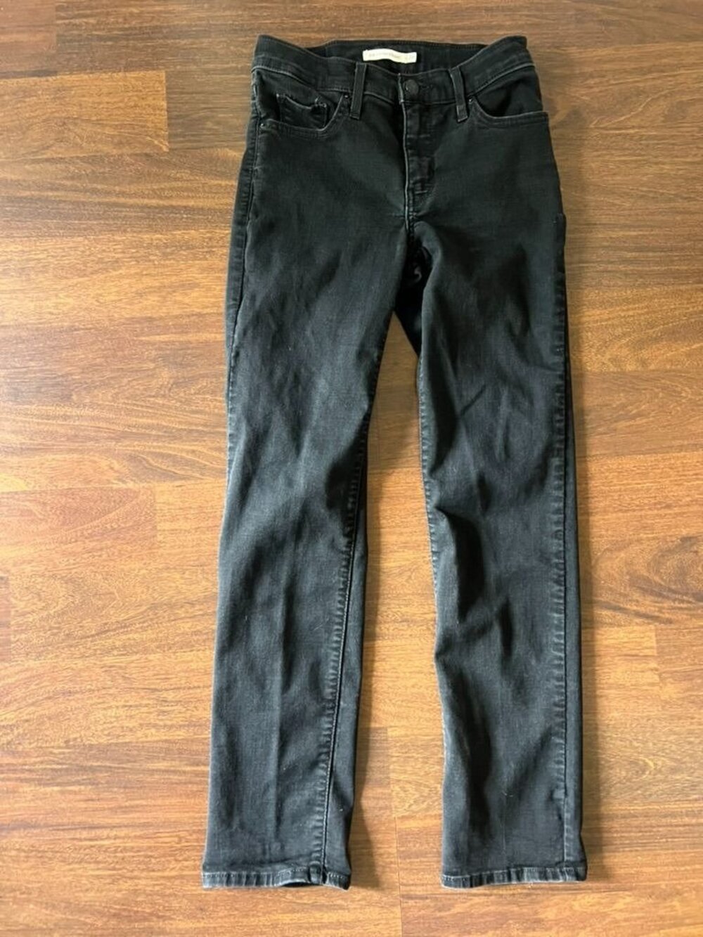 Levis 314 Shaping Straight Jeans Womens Size 26 Black Wash High Rise Stretch Den